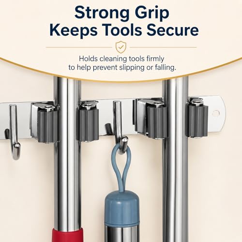 5 Racks and 4 Hooks Mop and Broom Holder Wall Mount
