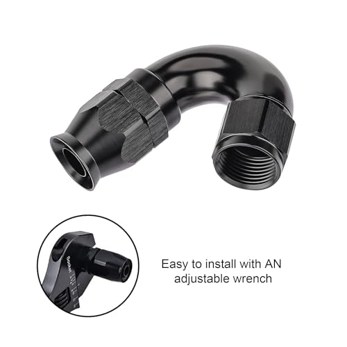 8AN 150 Degree PTFE One Piece Full Flow End Hose Fitting Aluminum Black