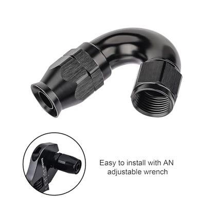 6AN 150 Degree PTFE One Piece Full Flow End Hose Fitting Aluminum Black