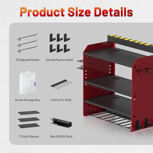 Power Tool Organizer Wall Mount with Charging Station & 8 Outlet
