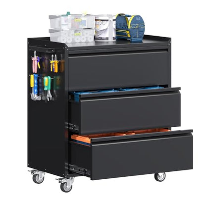 Garage Storage Cabinet with 3 Drawers and 4 Hooks