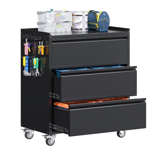 35.5" Rolling Tool Cabinet with 3 Drawers and Side Pegboards