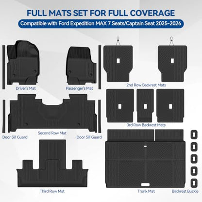 Custom Fit Floor Mats for Ford Expedition MAX 7 Seats 2025