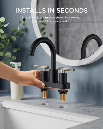 Bathroom Sink Faucet 3 Hole Black and Silver 4 Inch Centerset
