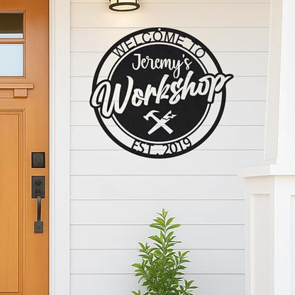 Custom Garage Workshop Metal Sign Personalized Tool Name Wall Art for Car Truck Mechanic Shop Decor Durable Steel Sign for Dad Husband Men’s Auto Workspace or Fence