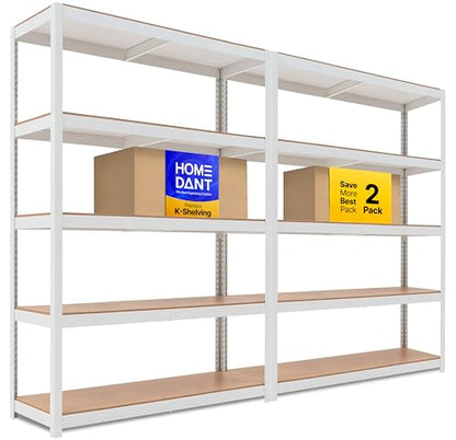 House 48.1" W 5 Tier Heavy Duty Garage Shelving Adjustable Metal Rack Storage Shelves Standing Shelf Unit Organizers Industrial Warehouse Basement White 2Pack (2 Count)