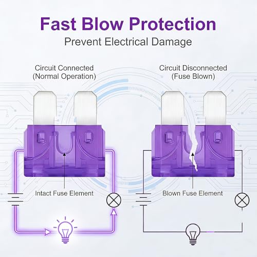 80Pcs) 3 Amp Standard Fuse, 3A Car Blade Fuses for Car/RV/Truck/SUV/Motorcycle/Boat