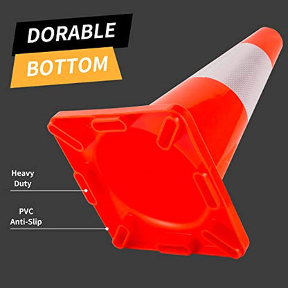 Traffic Cones 18 inch 12 Pack Safety Cones Orange with Reflective Collars Fit Parking Lot