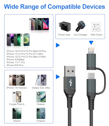 USB to USB C and Lightning Cable Support Apple Carplay & Android Auto