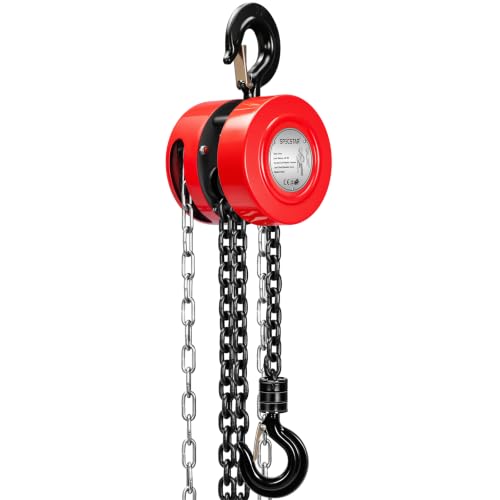 Hand Chain Hoist 1 Ton 2200 Lbs Capacity 10 Feet with 2 Hooks