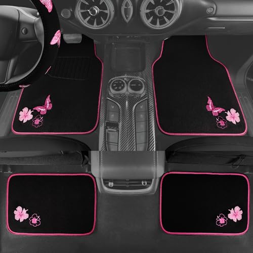 Embroidery Butterfly Steering Wheel Cover and Waterproof Car Floor Mats