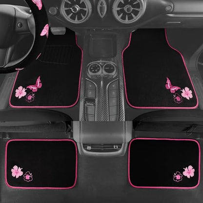 Embroidery Butterfly Steering Wheel Cover and Waterproof Car Floor Mats