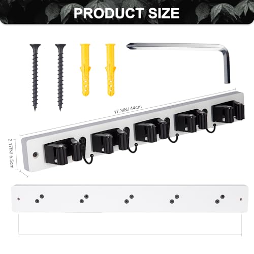 Broom Holder Wall Mount With 5 Slots & 4 Hooks