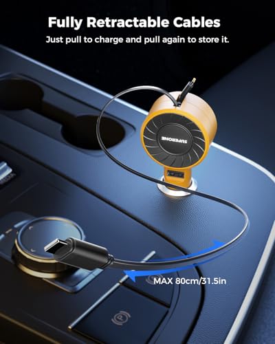 3-in-1 Small Car Charger with Retractable Cords