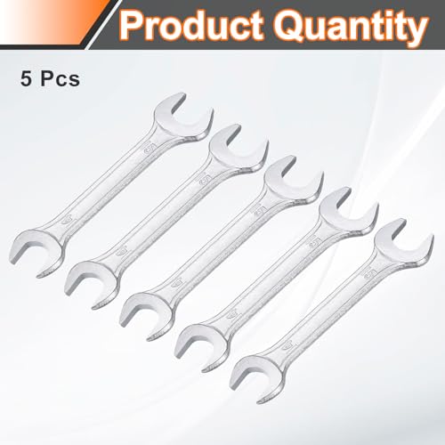 5pcs Double Open End Wrench 14mm x 15mm Metric 15 Degree Offset Angle Small Flat Head Wrench Galvanizing Open Ended Spanner for Automotive Repair Furniture Assembly (5 Count)