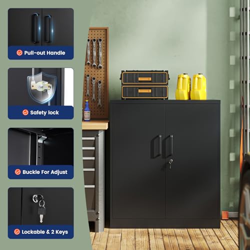 Metal Garage Storage Cabinet with 2 Doors and 2 Adjustable Shelves