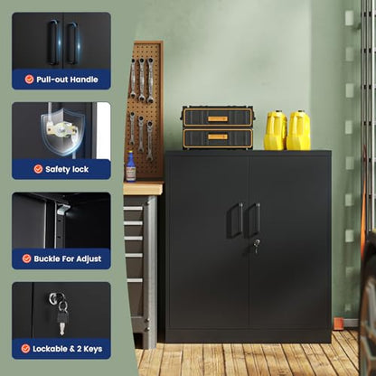 Metal Garage Storage Cabinet with 2 Doors and 2 Adjustable Shelves