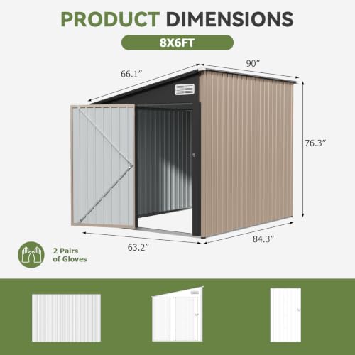 6x8 FT Lean to Metal Storage Shed