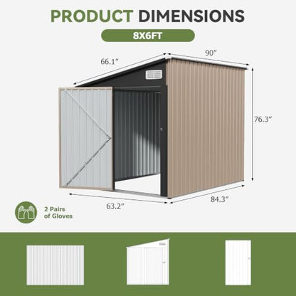 6x8 FT Lean to Metal Storage Shed