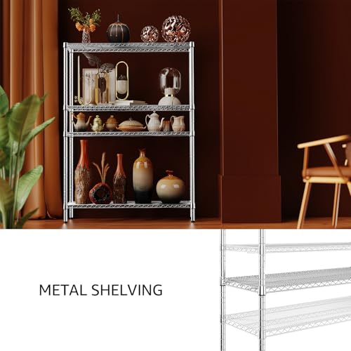 3400 LBS Garage Shelving Wide Storage Shelves 4 Tier Metal Shelves Heavy Duty Adjustable Utility Shelf Rack Chrome 17.7" D x 47.2" W x 70.4" H (4 Count)