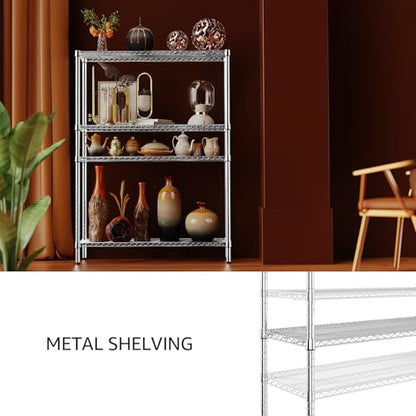 3400 LBS Garage Shelving Wide Storage Shelves 4 Tier Metal Shelves Heavy Duty Adjustable Utility Shelf Rack Chrome 17.7" D x 59.1" W x 70.4" H (4 Count)