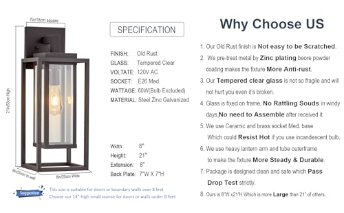 21" Outdoor Wall Light Fixtures Waterproofed Exterior Lantern W