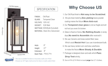21" Outdoor Wall Light Fixtures Waterproofed Exterior Lantern W