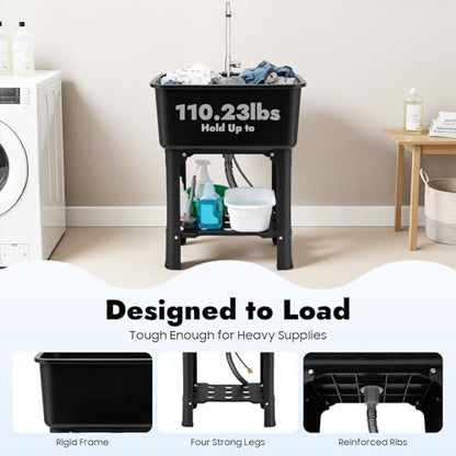 Free Standing Utility Sink with Washboard Laundry Tub Sink for Outdoor