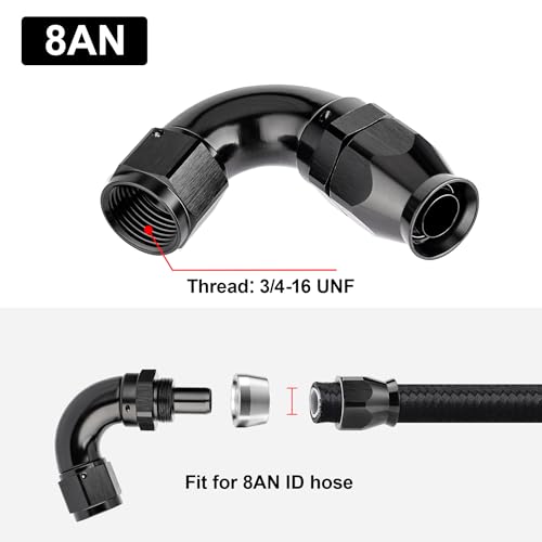 8AN 120 Degree PTFE One Piece Full Flow End Hose Fitting Aluminum Black