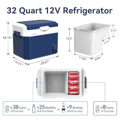 Car Refrigerator Portable 12V Fridge 32 Quart 12 Volt Freezer Compressor Cooler 12V