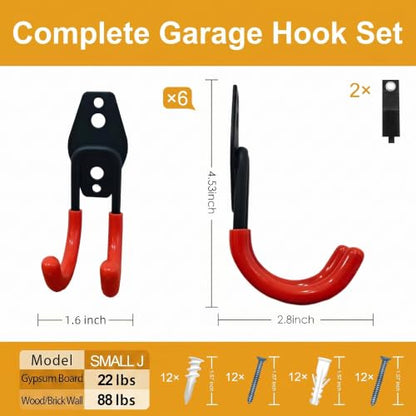 Garage Hooks 6 Pack Small Round Wall Hooks for Hanging Heavy Duty Ladders (6 Count)