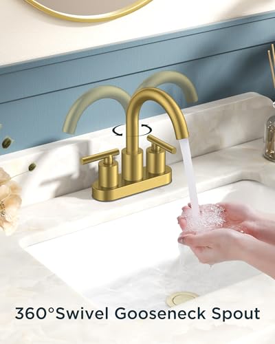 Bathroom Sink Faucet 3 Hole Brushed Gold 4 Inch Centerset