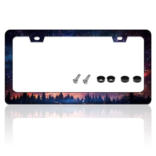 Starry Sky Night Forest License Plate Frame Stainless Steel 6.3 X 12.2 Inch