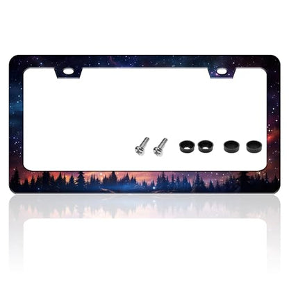 Starry Sky Night Forest License Plate Frame Stainless Steel 6.3 X 12.2 Inch