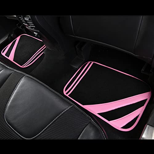 Pink Edge Faux Leather Car Floor Mats Universal Car Carpet Mats with Double Stitch Line Anti