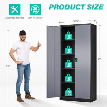 Metal Storage Cabinet with 2 Doors and 5 Shelves