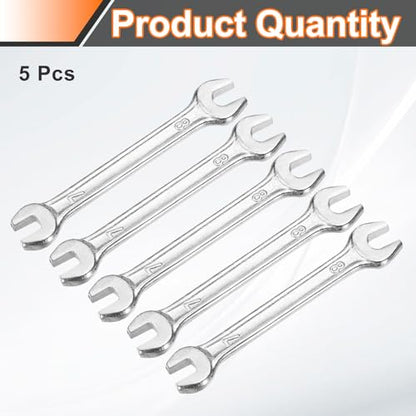5pcs Double Open End Wrench 7mm x 8mm Metric 15 Degree Offset Angle Small Flat Head Wrench Galvanizing Open Ended Spanner for Automotive Repair Furniture Assembly (5 Count)