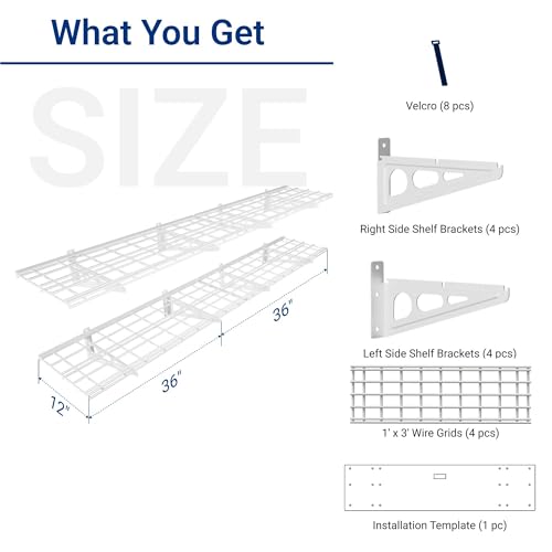 12-inch-by-72-inch Wall Shelf Garage Storage Rack Wall Mounted Floating Shelves,1x6ft,White, 2-Pack, Classic Series (2 Count)
