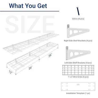 12-inch-by-72-inch Wall Shelf Garage Storage Rack Wall Mounted Floating Shelves,1x6ft,White, 2-Pack, Classic Series (2 Count)