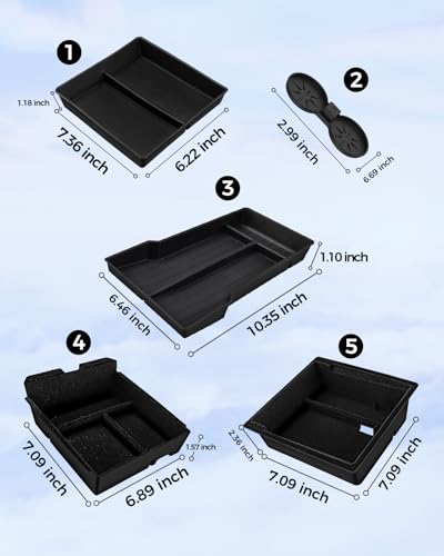 2024 2025 Tesla Model 3 Highland & 2025 New Model Y Center Console Organizer (5 Count)