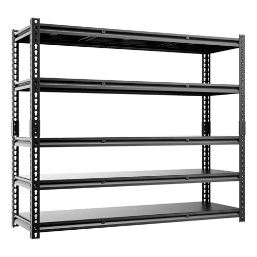 5 Tier 60”W X 20”D X 72”H Garage Shelving Heavy Duty 3000LBS Shop Shelves Heavy Duty Adjustable Unit Rack Metal Rack (5 Count)