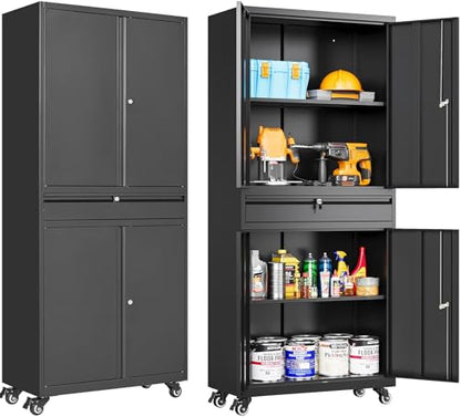 Metal Garage Storage Cabinet with Wheels and Drawer