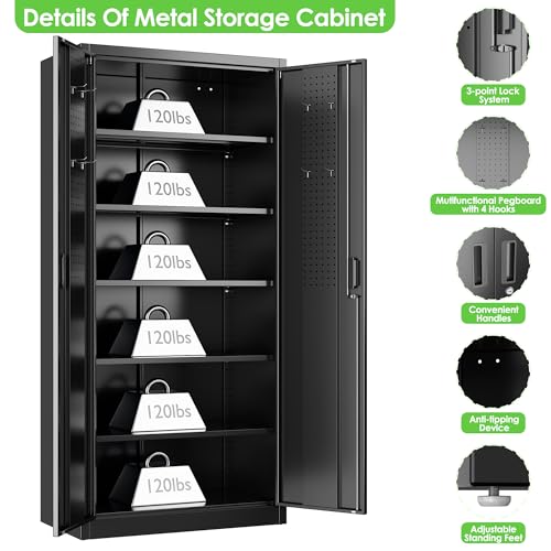 Metal Storage Cabinets with 2 Doors and 5 Adjustable Shelves