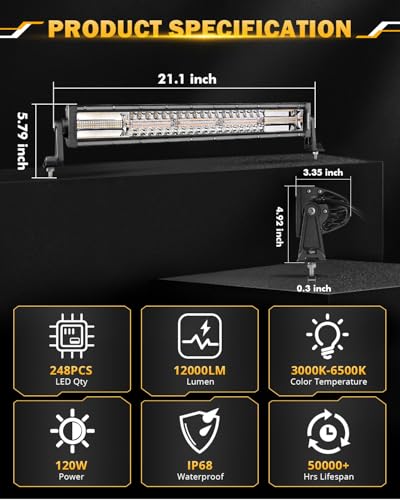 22 Inch LED Light Bar 6 Modes Amber White Strobe Off Road Lights