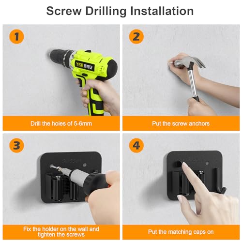 4 Pack Stainless Steel Heavy Duty Broom Holder Wall Mount with Hook (4 Count)