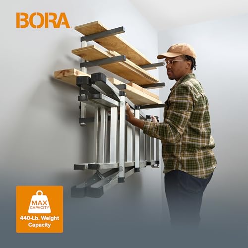 4 Level Lumber Storage Rack Wood and Garage Organization Space Saving Metal Shelf for Pipes