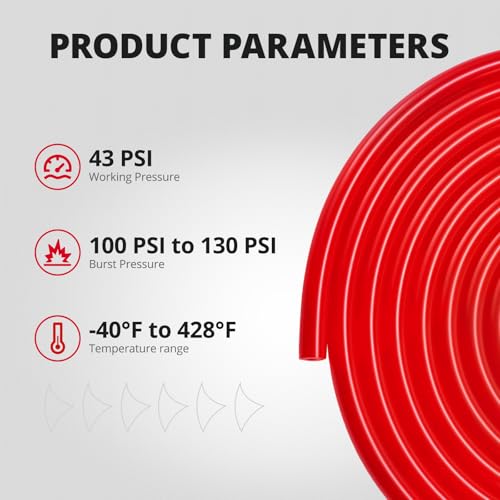 5/32 1/4 5/16 3/8 Silicone Vacuum Tubing Hose Line Kit 10FT 4PCS 130PSI Max Pressure Red (4mm 6mm 8mm 10mm)