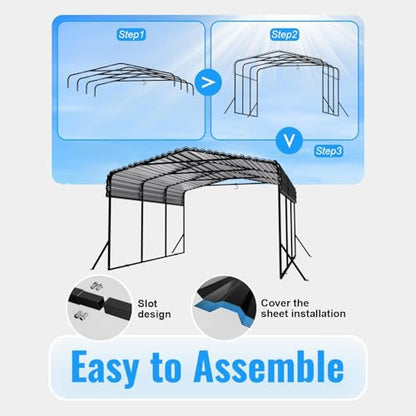 10x15FT Heavy Duty Metal Carport with Side Support Poles for All Weather