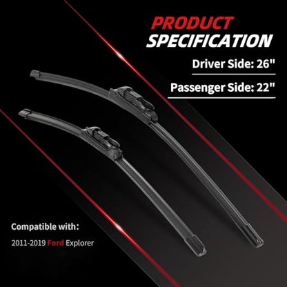26"+22" Windshield Wiper Blades Replacement for Ford Explorer 2011