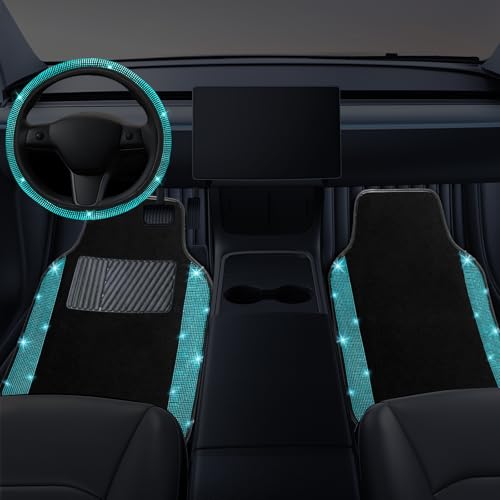 Bling Car Floor Mats Full Set and Steering Wheel Cover